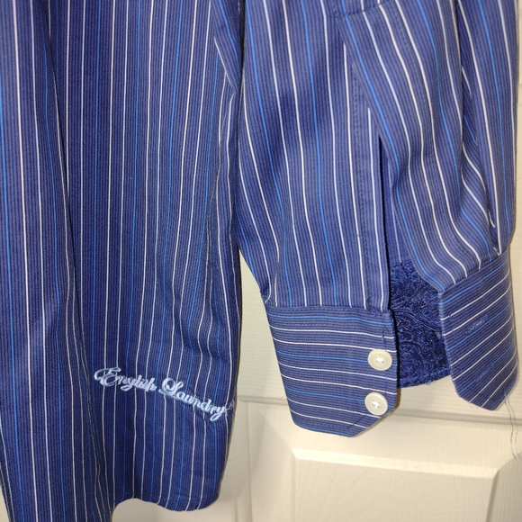 English Laundry Mens Dress Shirt Blue Stripe W/ Adornments Mens 17  33/34 - Picture 10 of 11